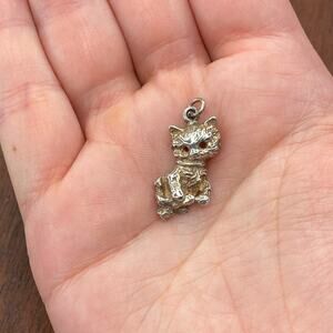 Vintage 925 Sterling Silver Cat Kitty Detailed Pendant Bracelet Charm
